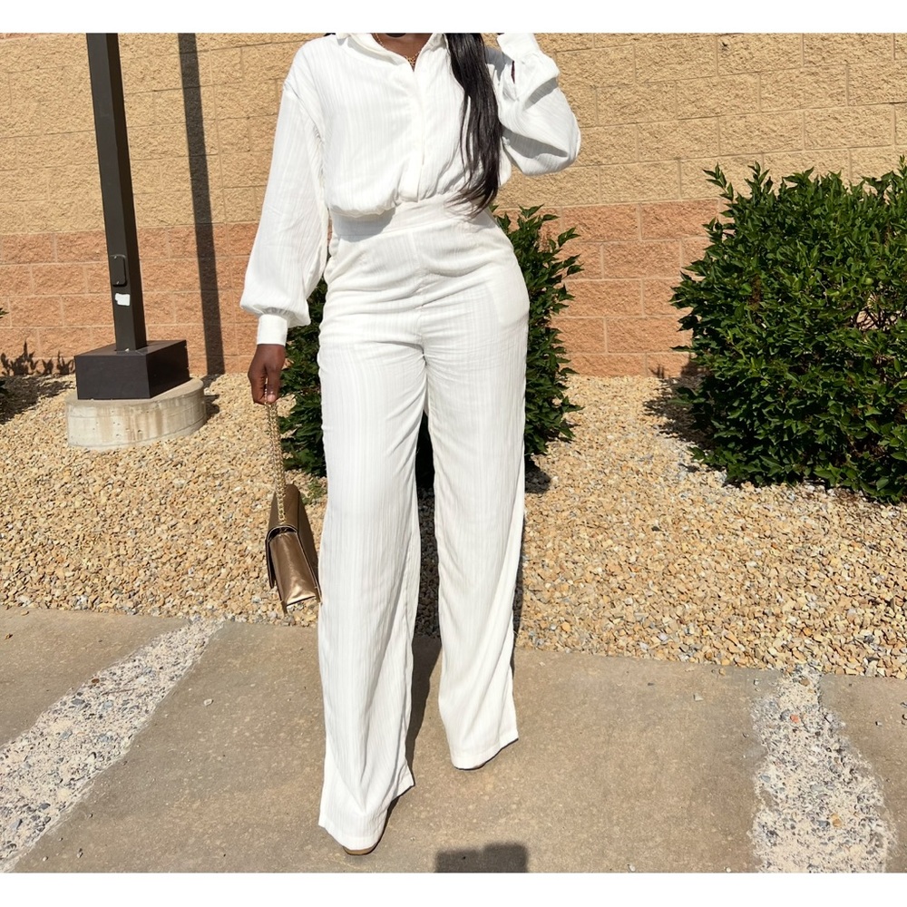 PrettyLittleThing White Long Sleeve Jumpsuit